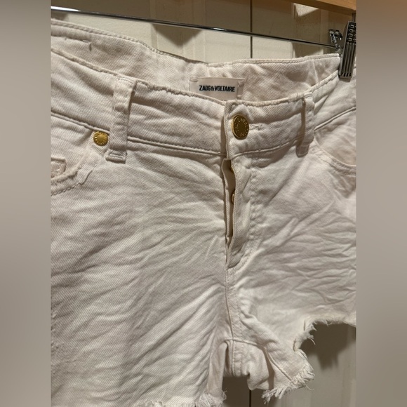 Zadig& Voltaire Boy Blanc Denim Mini Shorts Off-White Raw Hem , size 38/M - Picture 7 of 9